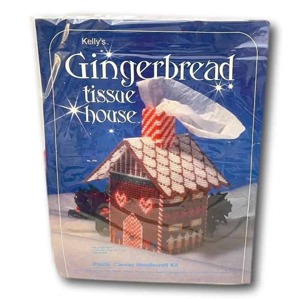 Kellys Gingerbread  House Plastic Canvas Tissue Holder Vintage‎ Sealed Christmas